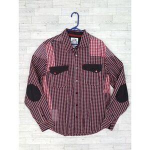 Men's AKDMKS Akademiks Red Plaid Long Sleeve Button Up Shirt Size Large L